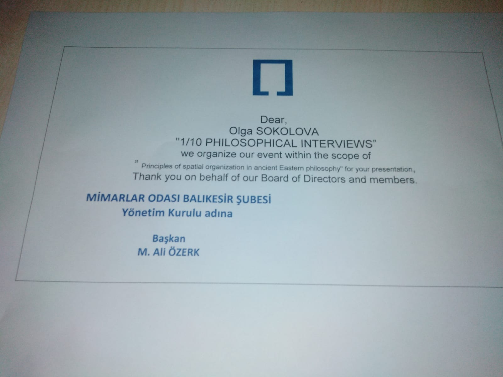 Olga Sokolova sunumu, Balıkesir Mimarlar Odası etkinliği (2019)