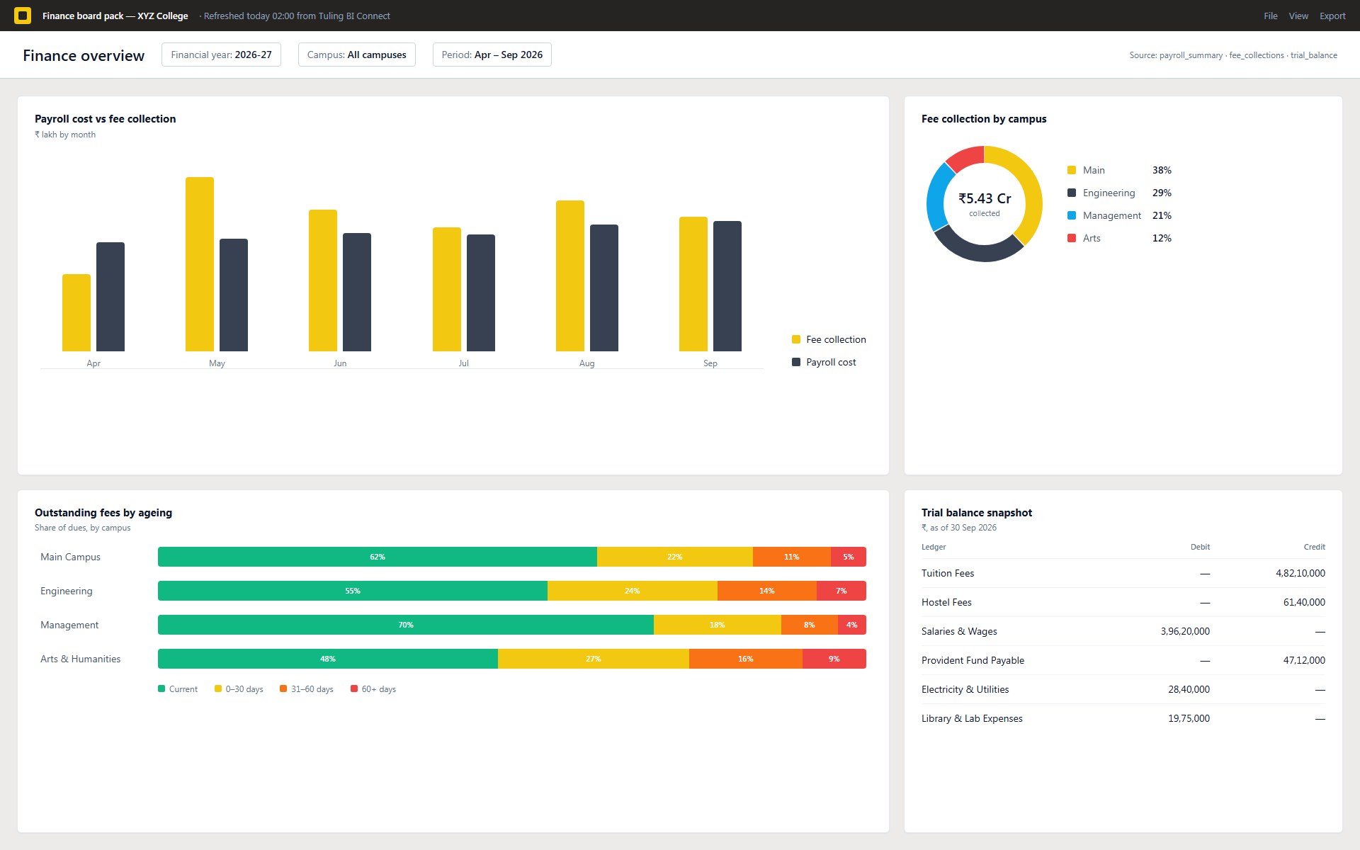 BI Connect detail screenshot from the Tuling ERP