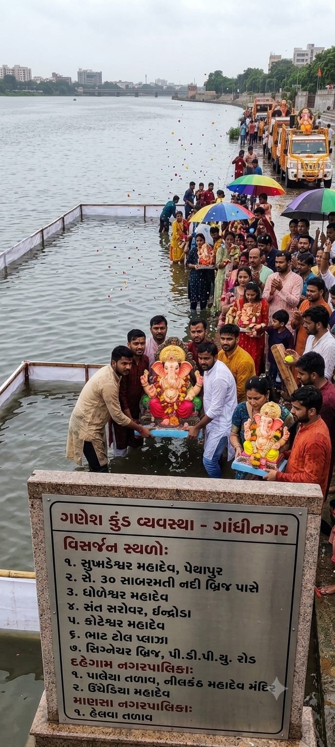 ગાંધીનગર જિલ્લામાં ગણેશ વિસર્જન માટે વહીવટીતંત્ર દ્વારા કૃત્રિમ કુંડની વ્યવસ્થા: કુદરતી જળસ્રોતોના જતન અને સુરક્ષા અર્થે કલેક્ટરશ્રીની અપીલ