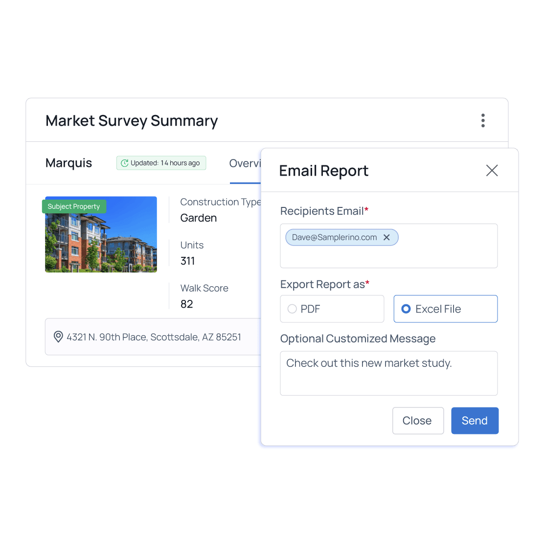 Radix Analytics market survey summary for Marquis being emailed as a PDF or Excel report to stakeholders