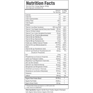 Organic Complete Plant-Based Protein supplement facts