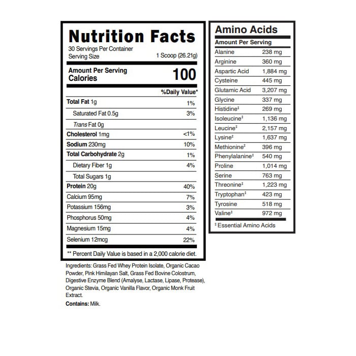 Whey Protein Isolate - With Colostrum supplement facts