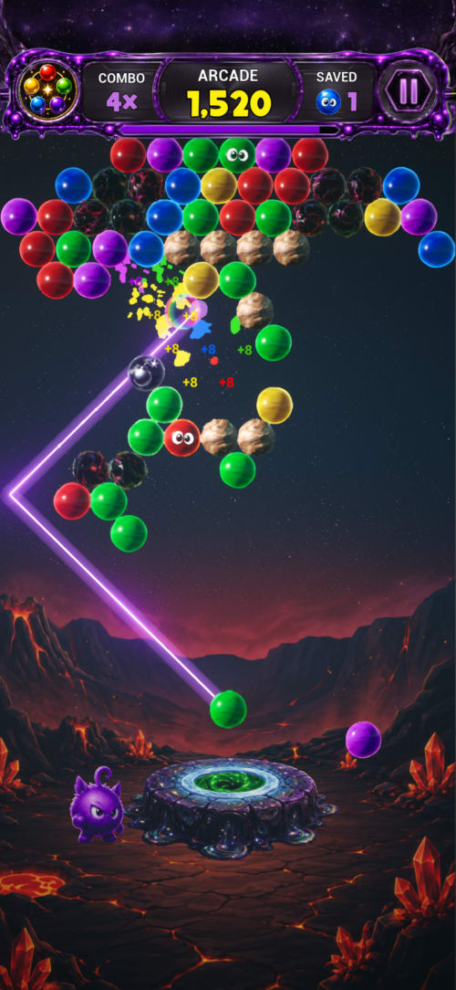 Snibix volcano gameplay with powerups and combos
