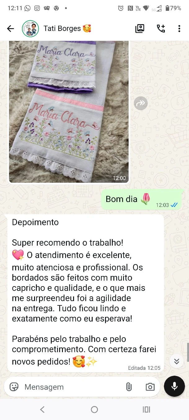 Mensagem de uma cliente do Filó Ateliê