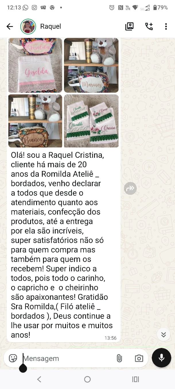 Mensagem de uma cliente do Filó Ateliê