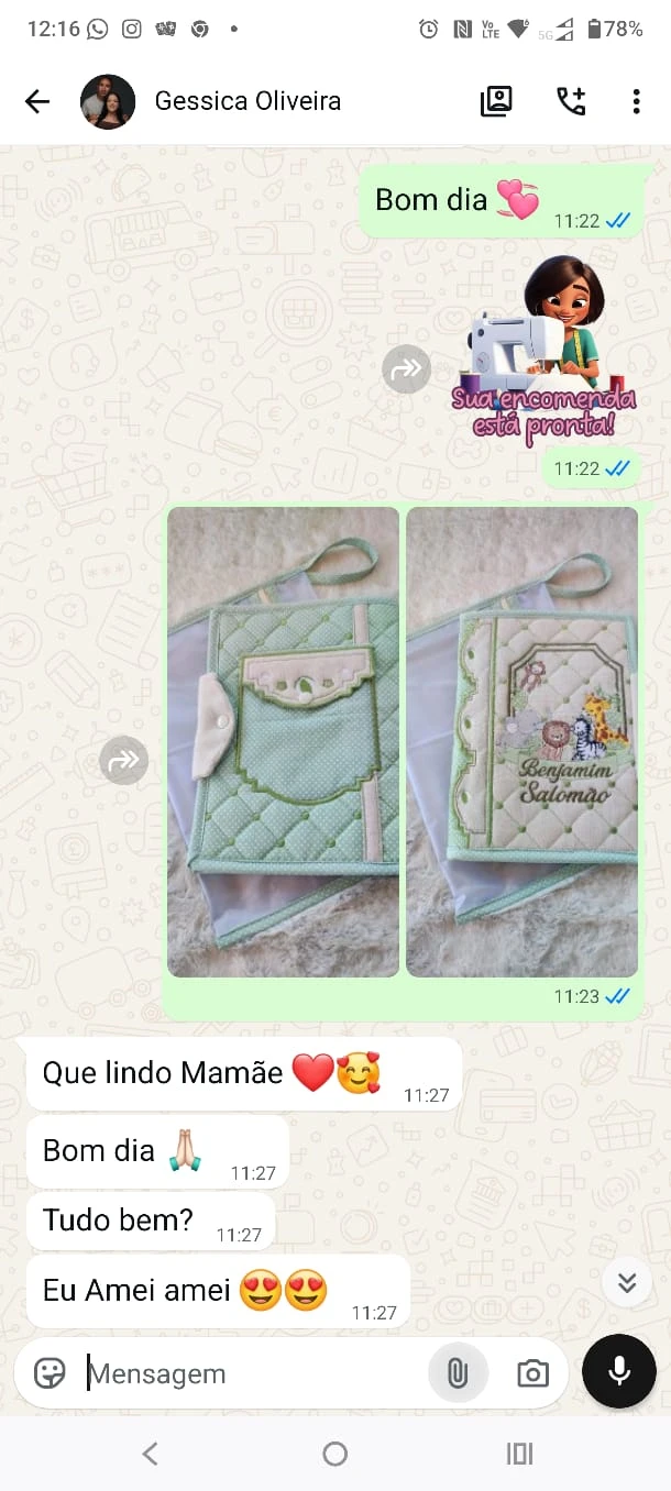 Mensagem de uma cliente do Filó Ateliê