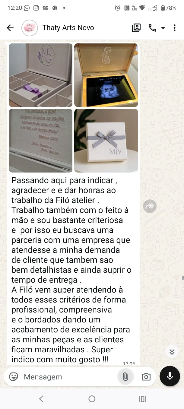 Mensagem de uma cliente do Filó Ateliê