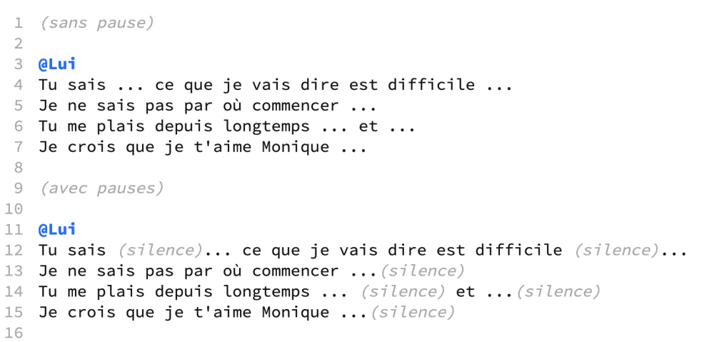 dialogue sans et avec pauses