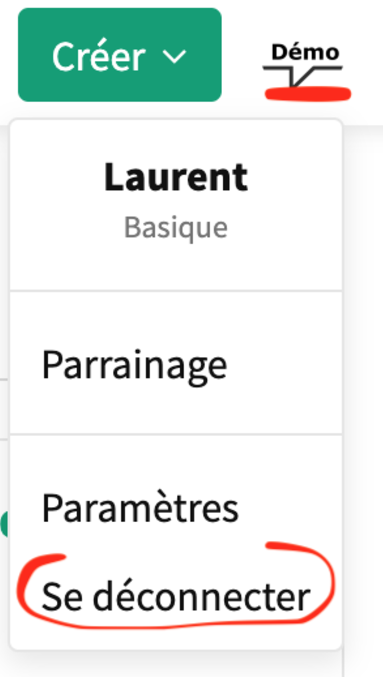 se déconnecter depuis l'application web