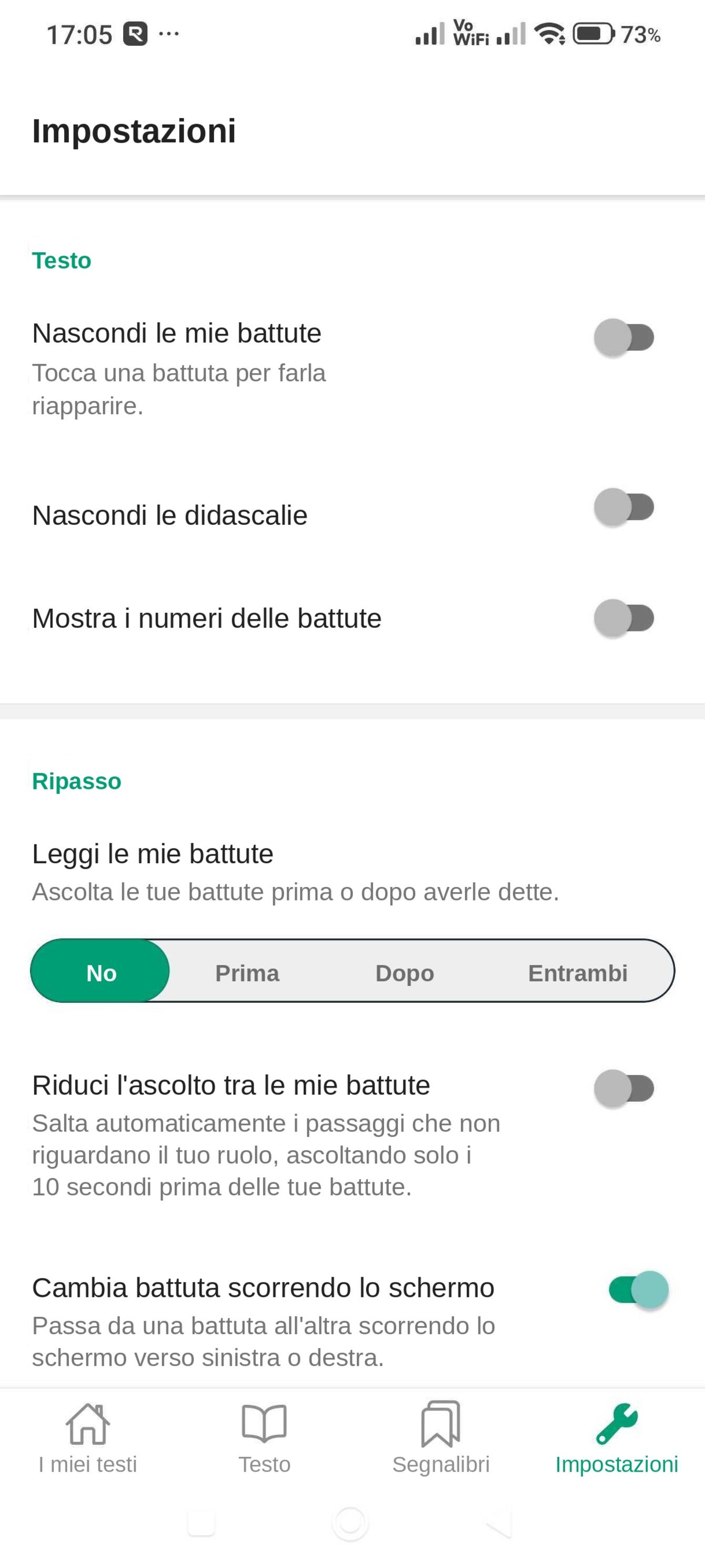 Le impostazioni del ripasso