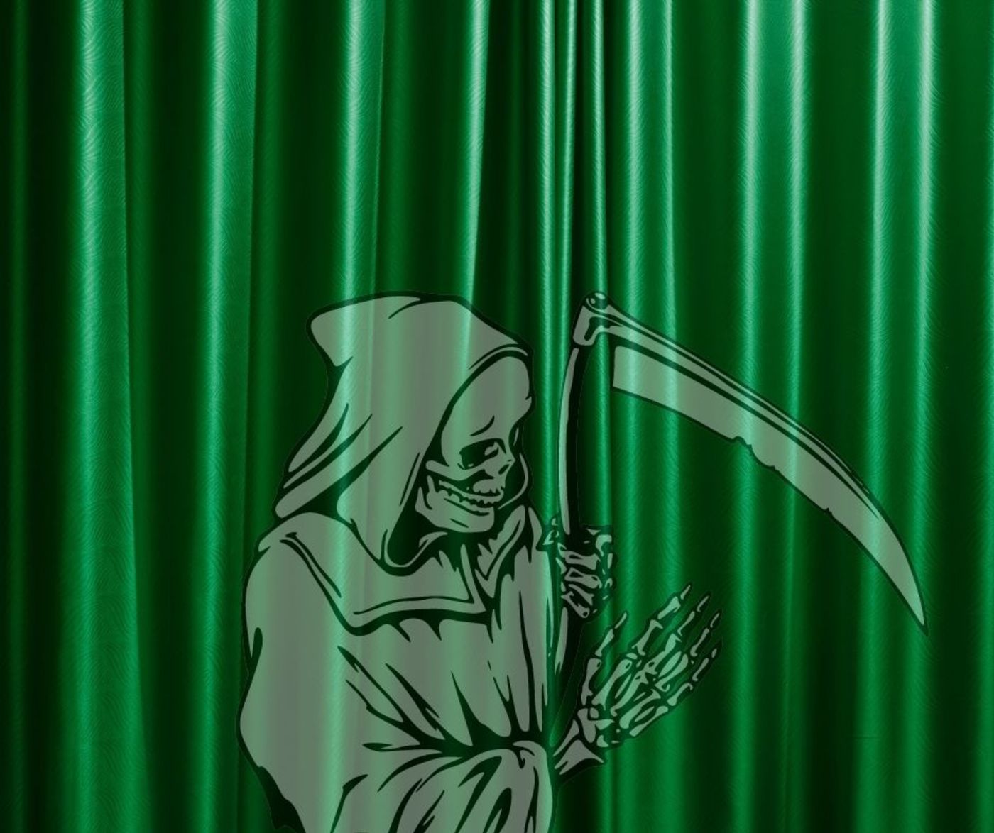 La Faucheuse sur rideau vert