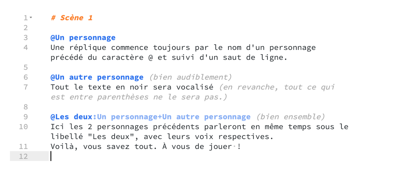 Exemple de texte dans l'éditeur Imparato