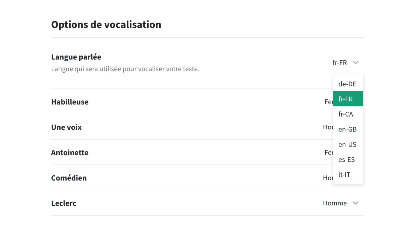 Paramètres de vocalisation