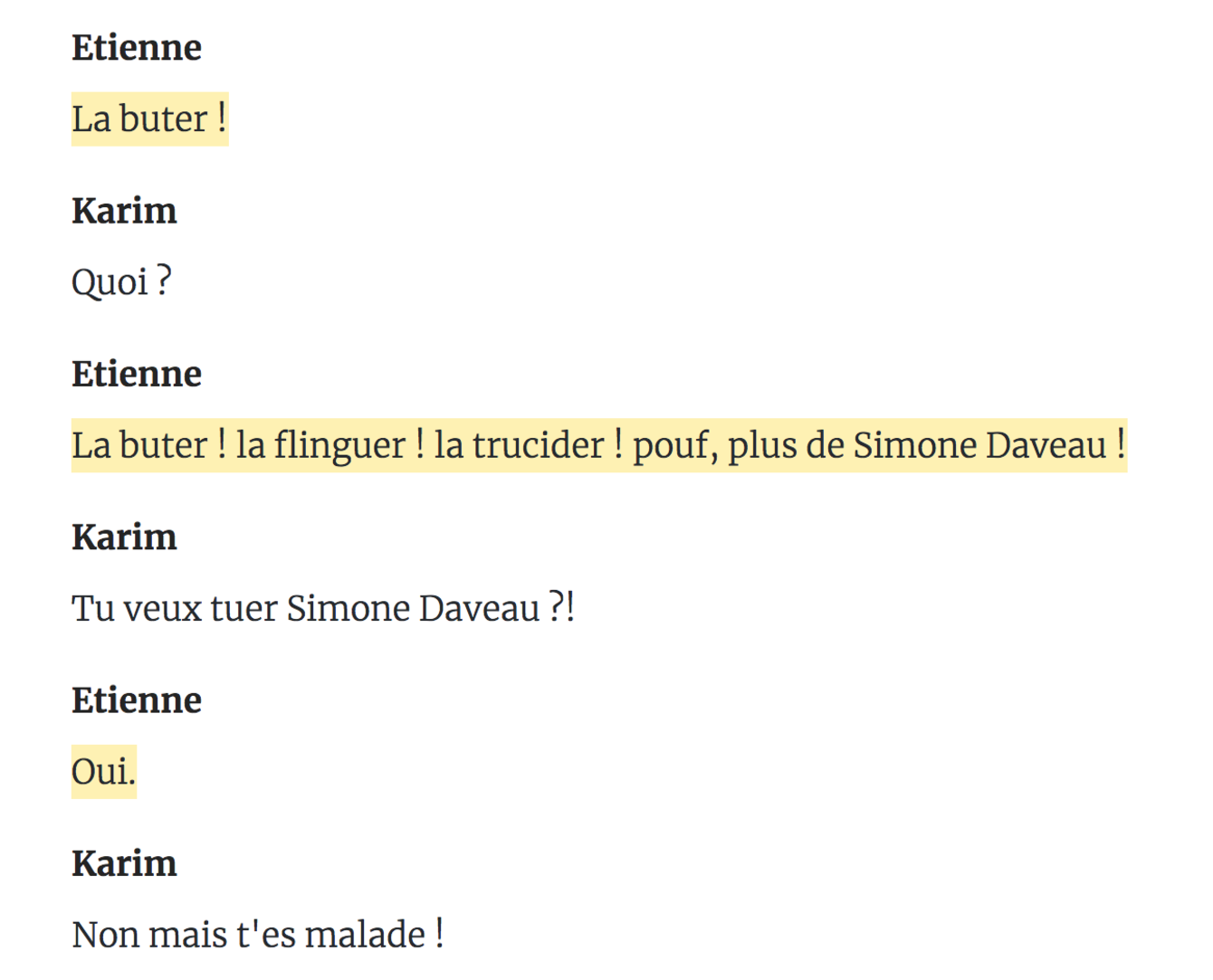 Répliques Une pièce d'enfer