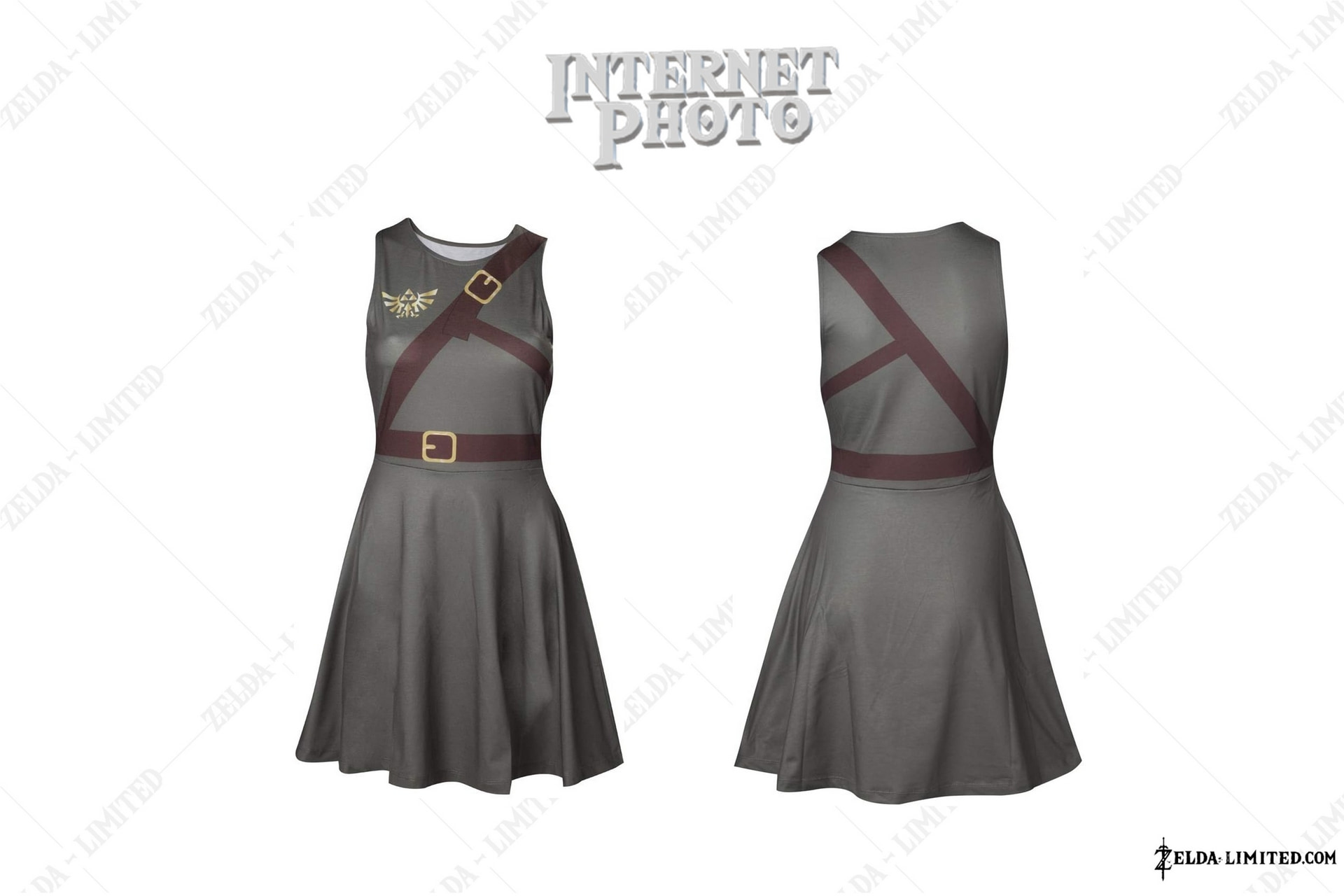 grey link belt print sleeveless dress