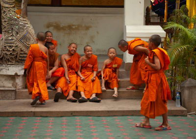 Candid of monk children in Chiang Mai, Thailand, Storytelling