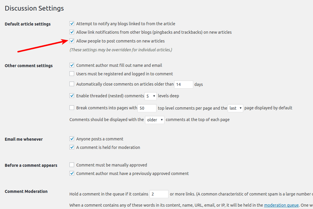 Discussion settings wordpress