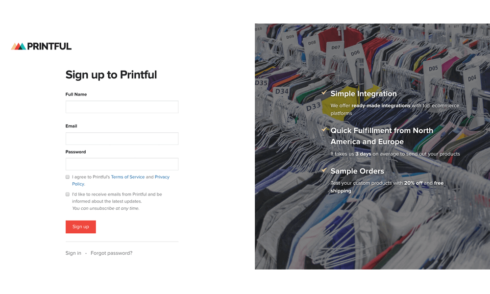 create an account on printful