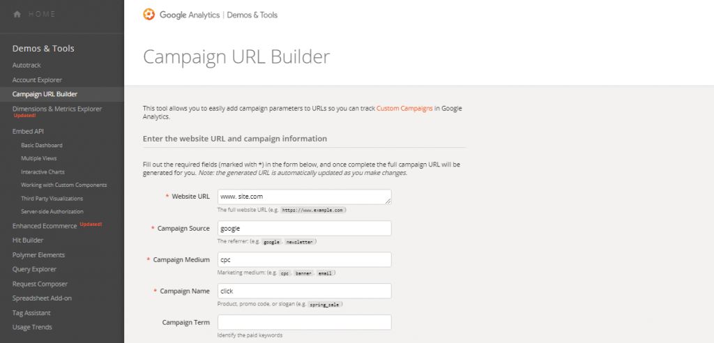 URL constructor for Google Analytics