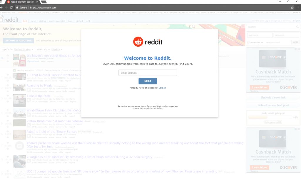 Reddit registration