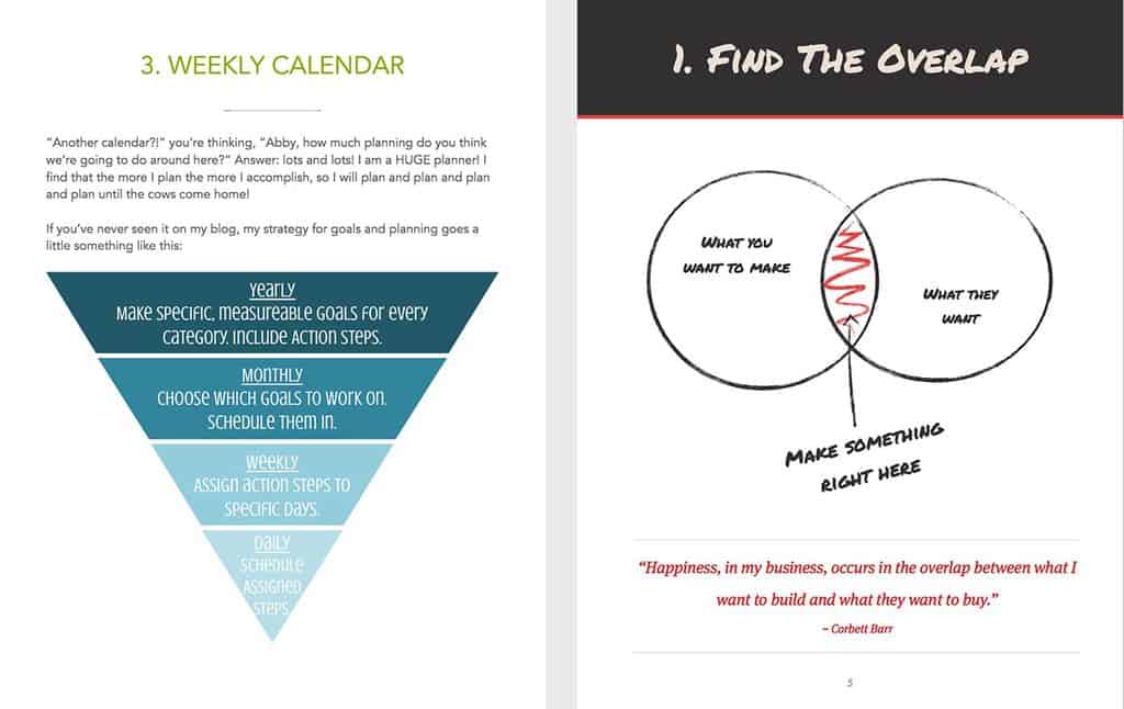 Graphic pages from Abby Lawson's Simplify book and our Audience guide. (The latter was made directly within iBooks Author.) Graphics like this work a charm to communicate an idea visually.