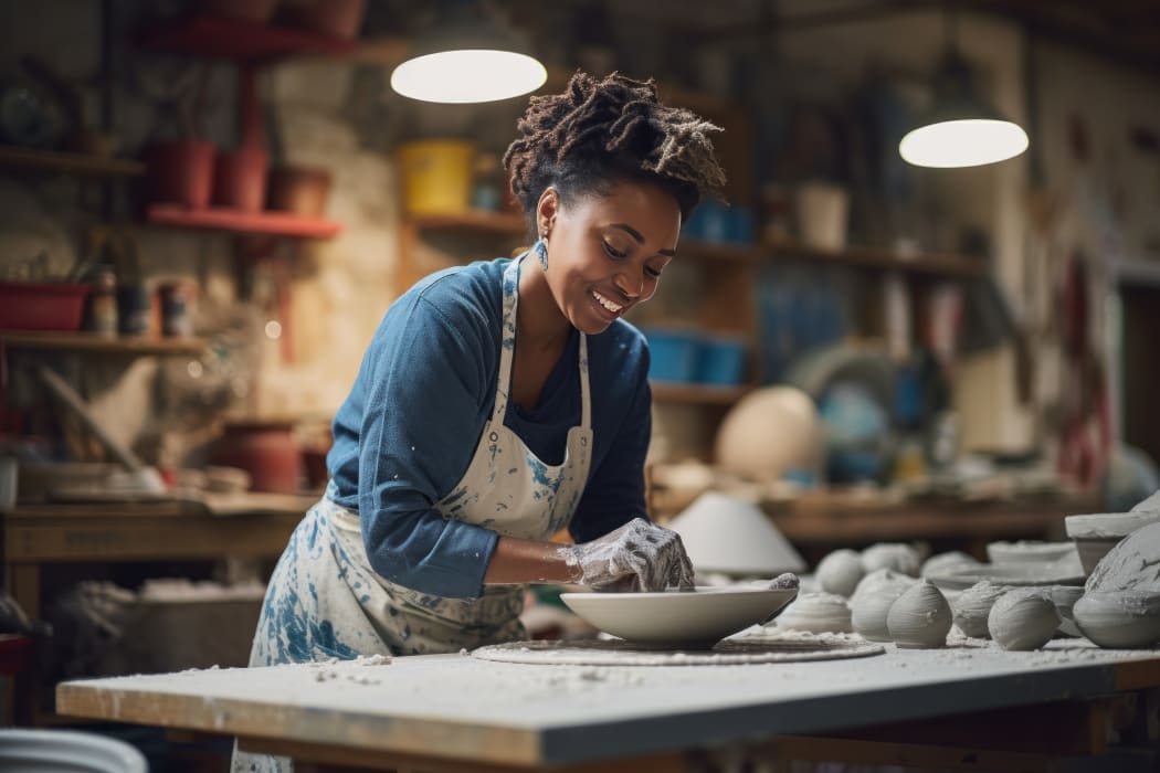 woman doing pottery