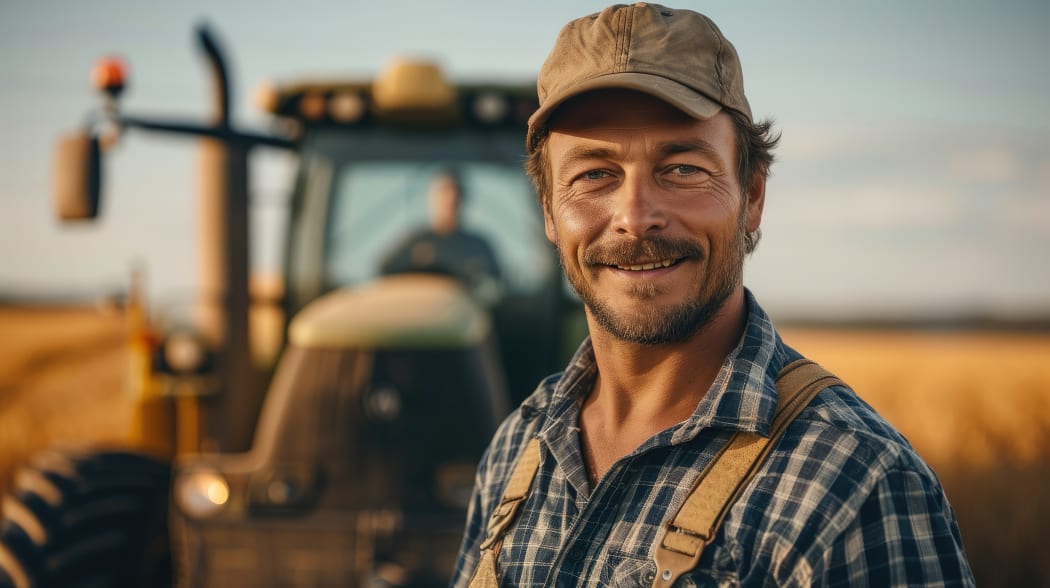 farmer with harvester