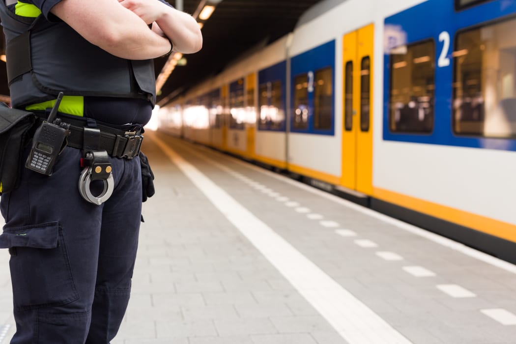 officer guarding train