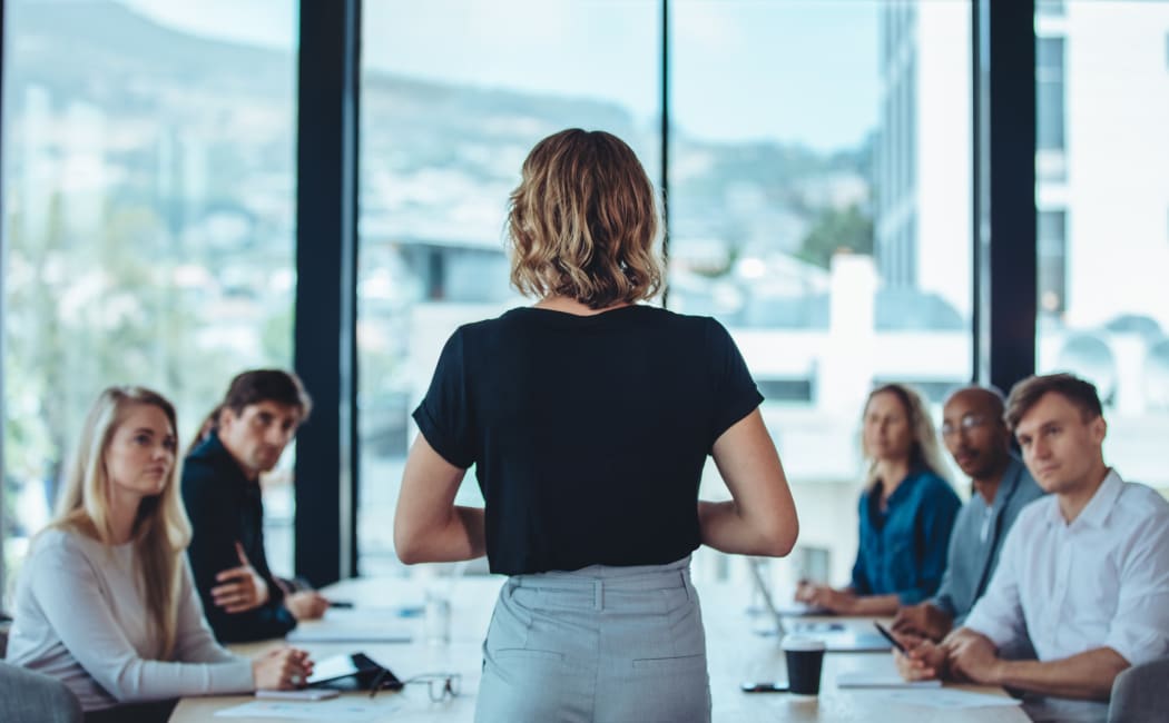 woman leading meeting