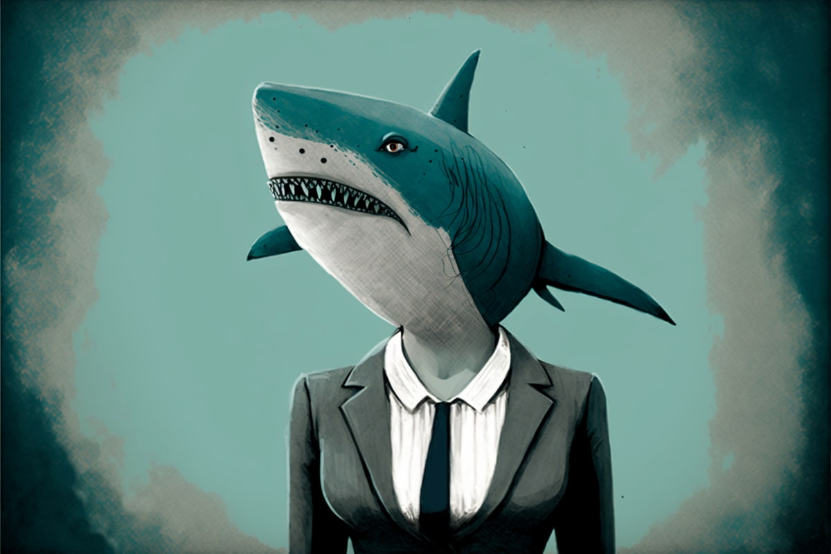 woman with shark head