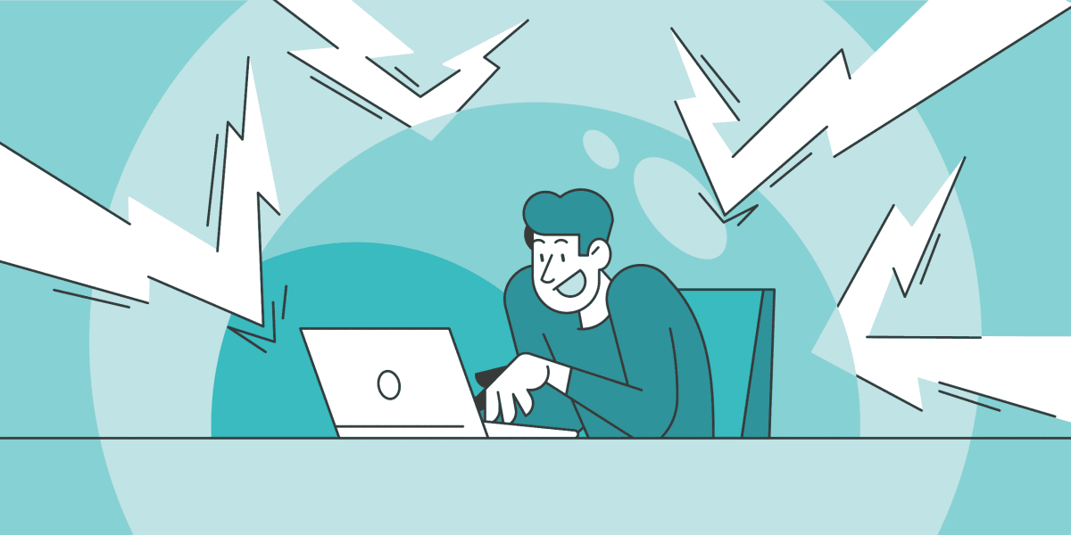 illustration of man focusing on his laptop.