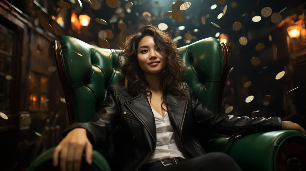 coins raining on woman