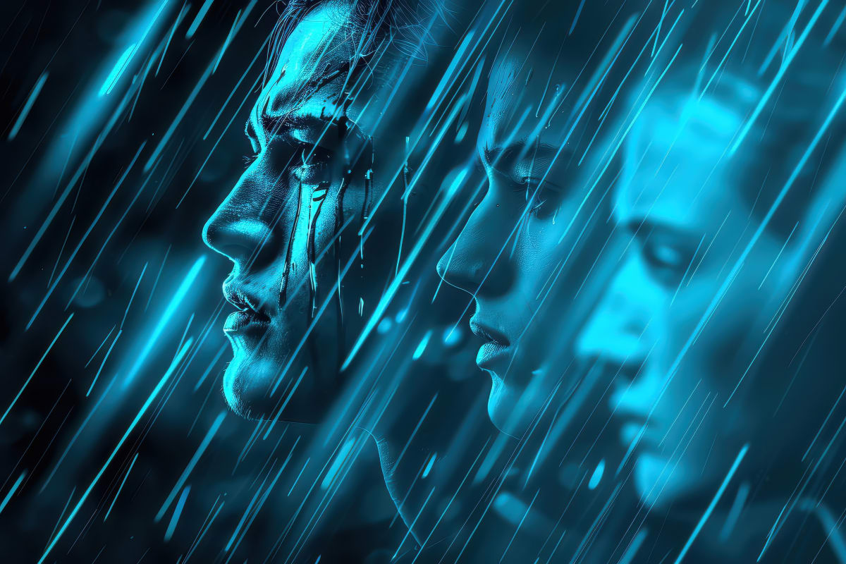 sad faces in the rain