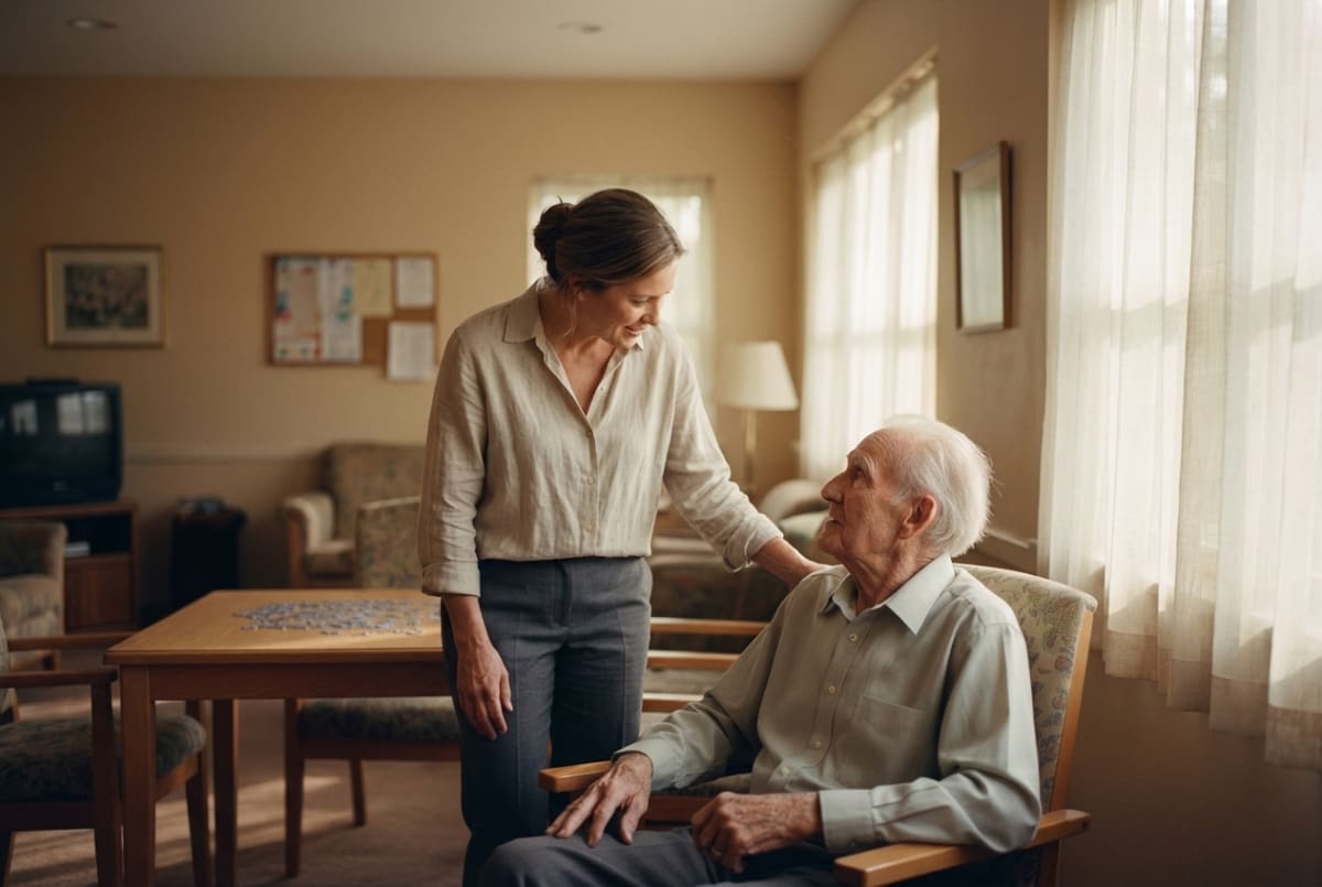Adult day care business owner providing compassionate care and companionship to an adult client