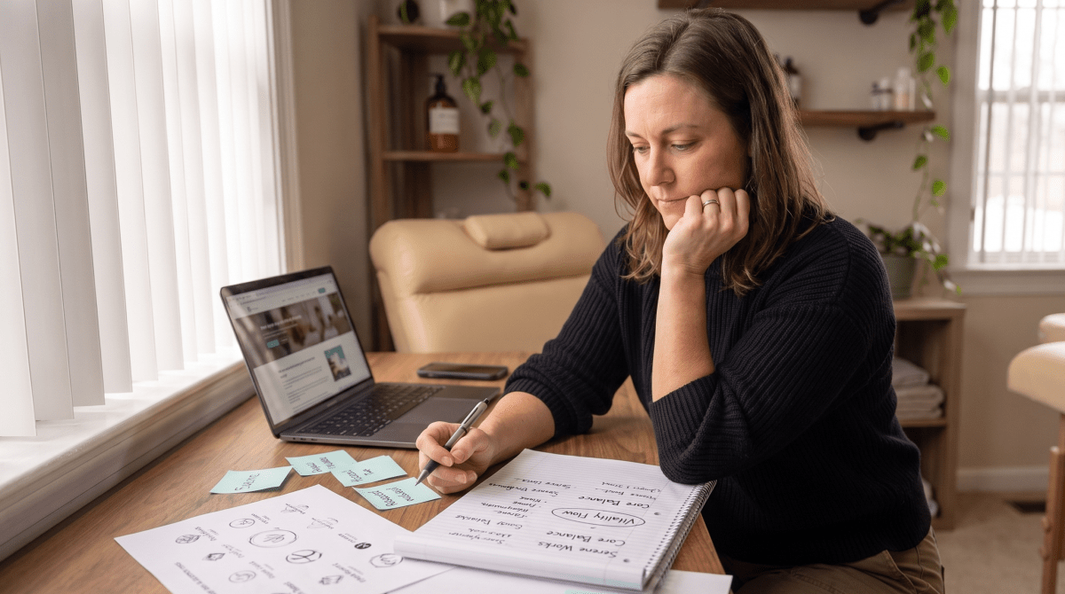 Animal massage therapy owner brainstorming business name ideas