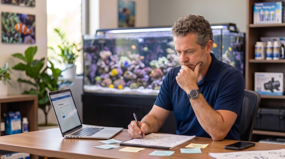 Aquarium maintenance owner brainstorming business name ideas