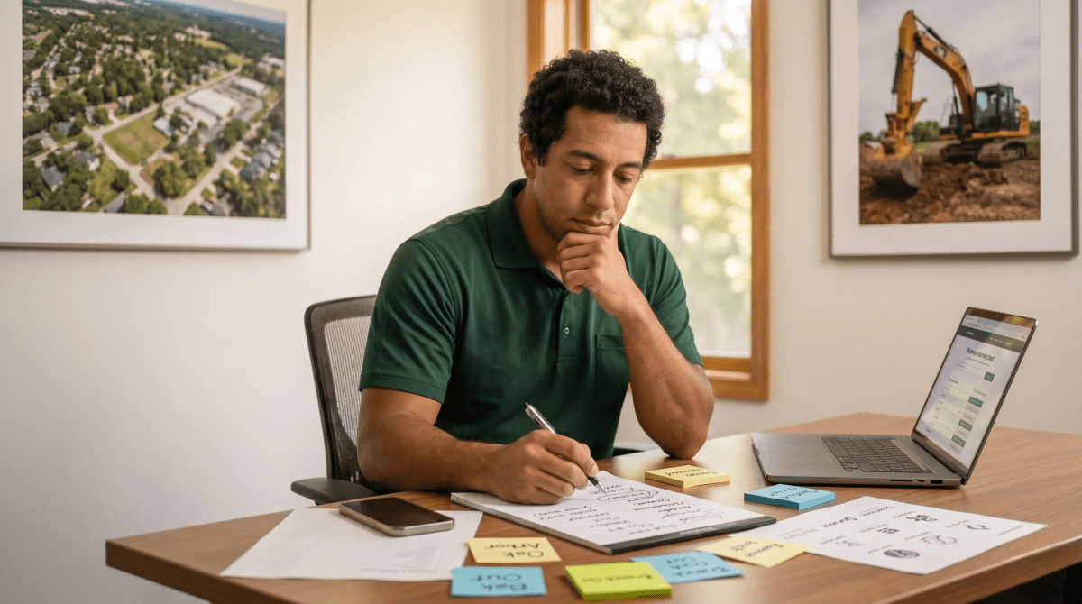 Arborist reviewing LLC name ideas for a tree care business