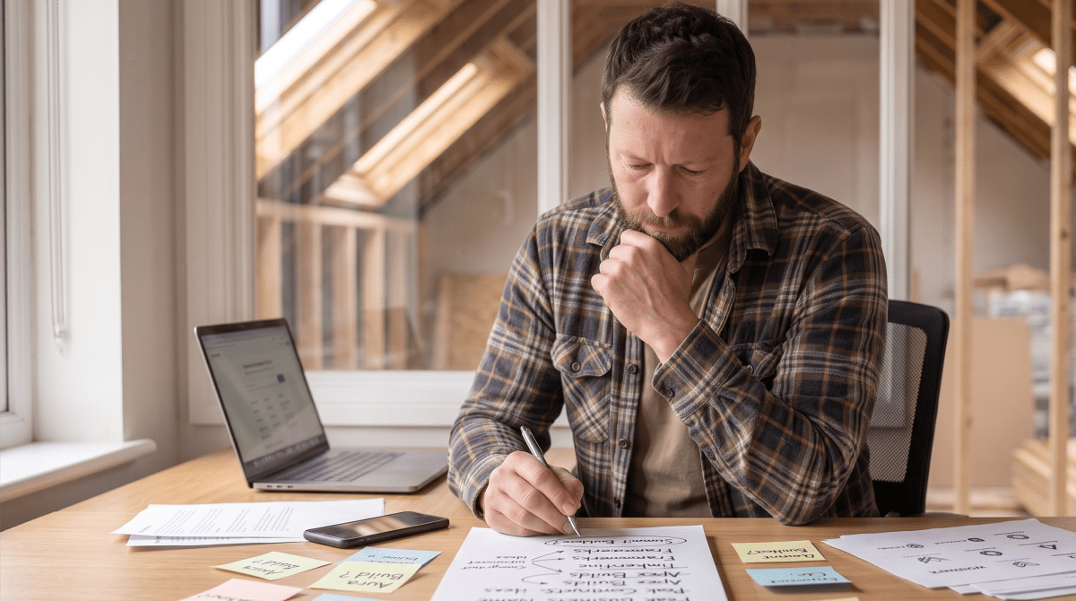 Attic conversion owner brainstorming business name ideas