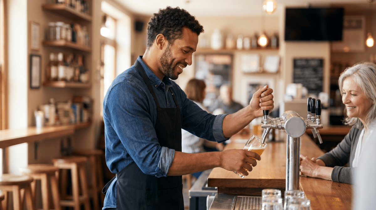 Bar and tavern owner serving customers at a local bar, pub, or nightlife business