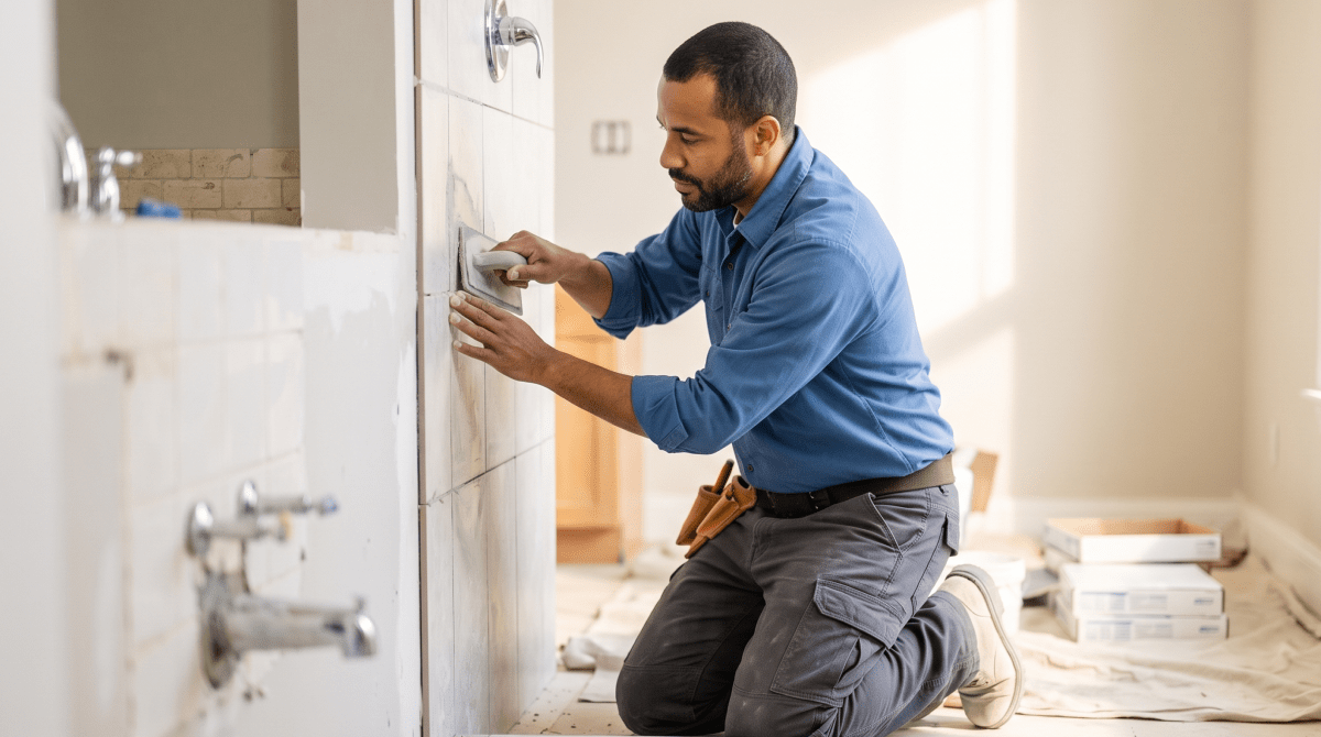 Bathroom remodeling business owner remodeling a bathroom