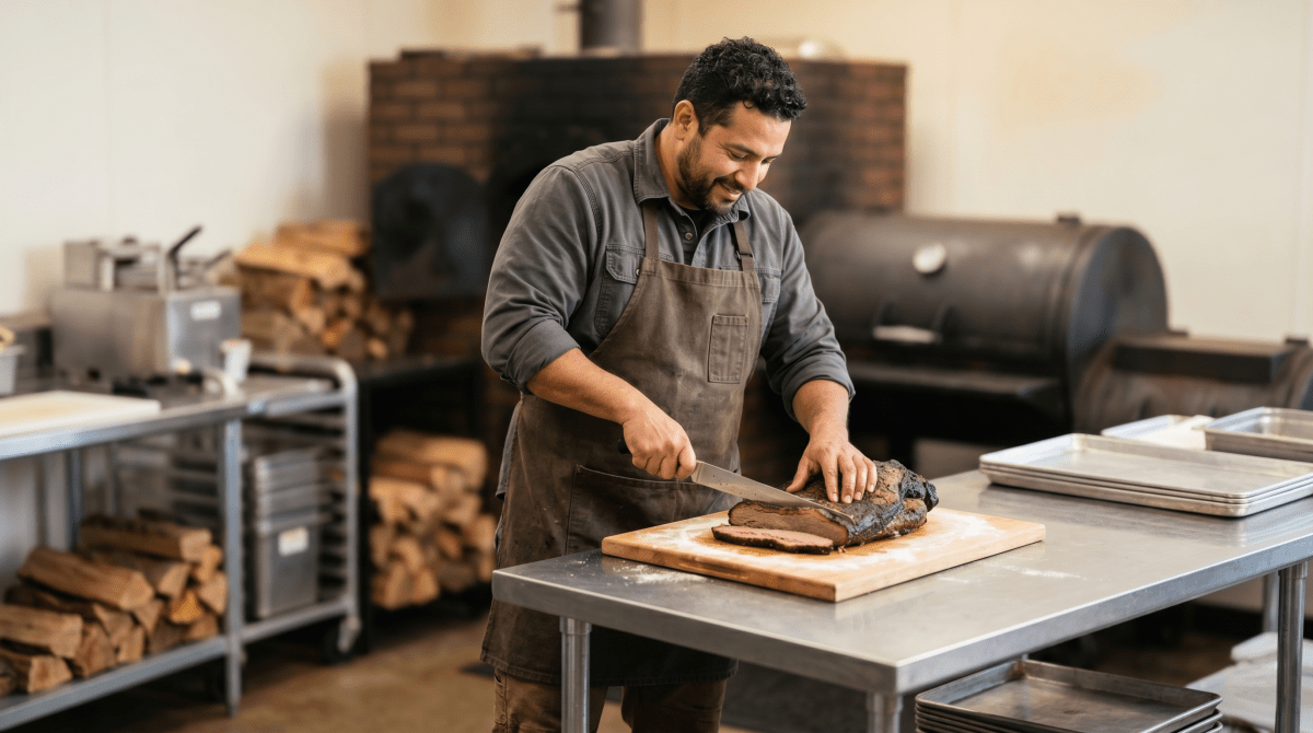 BBQ restaurant business owner engaging with happy customers enjoying a meal