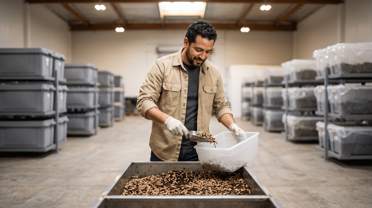 Black soldier fly farm owner working on their new business idea