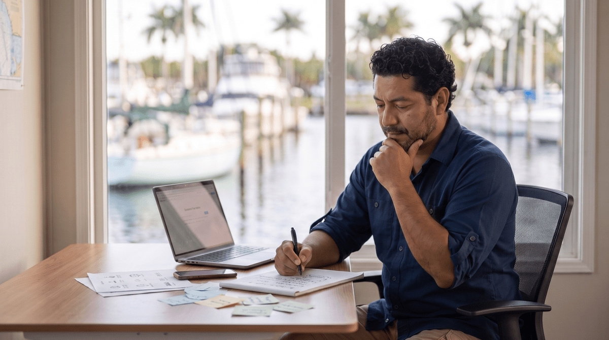 Boat detailing owner brainstorming business name ideas