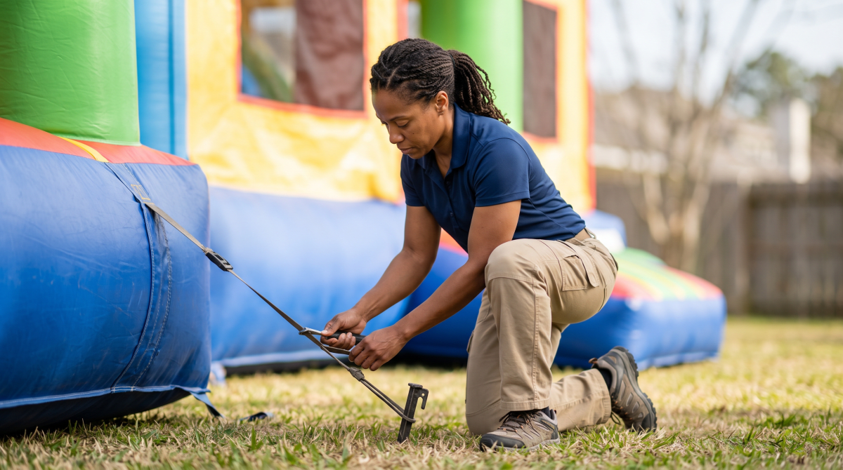 Bounce house rental owner working on their new business idea