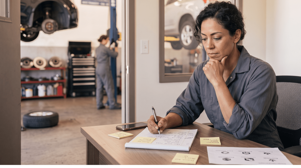 Brake repair shop owner brainstorming business name ideas