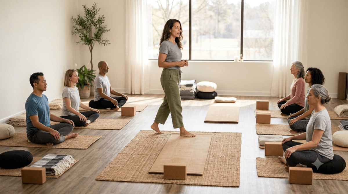 Breathwork classes business owner leading a breathwork class