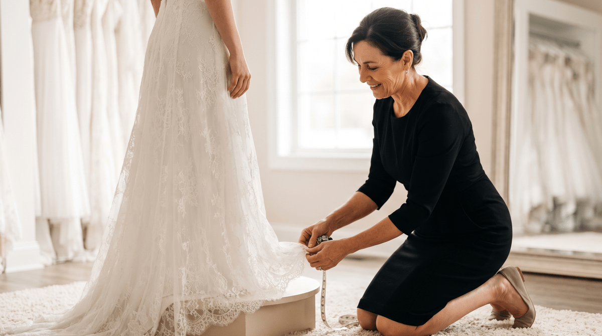 Bridal shop owner running a bridal shop