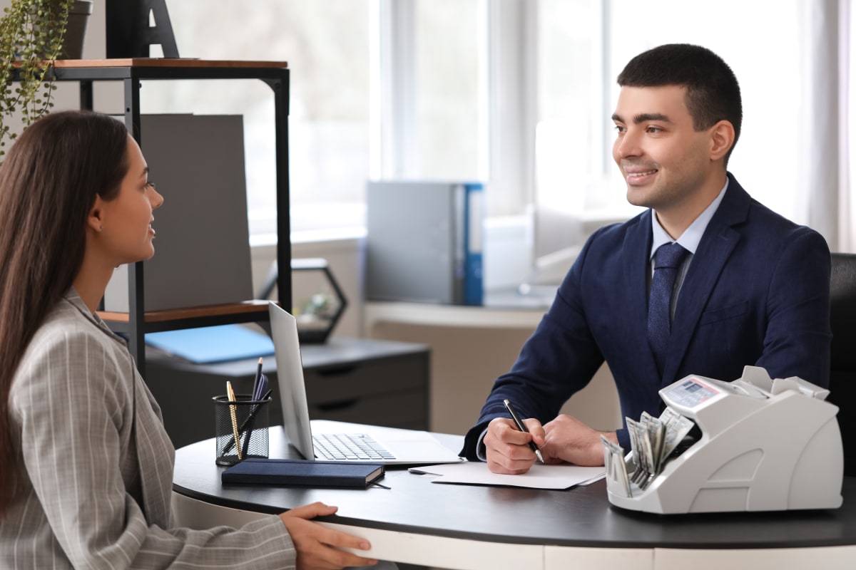 Business person opening a bank account