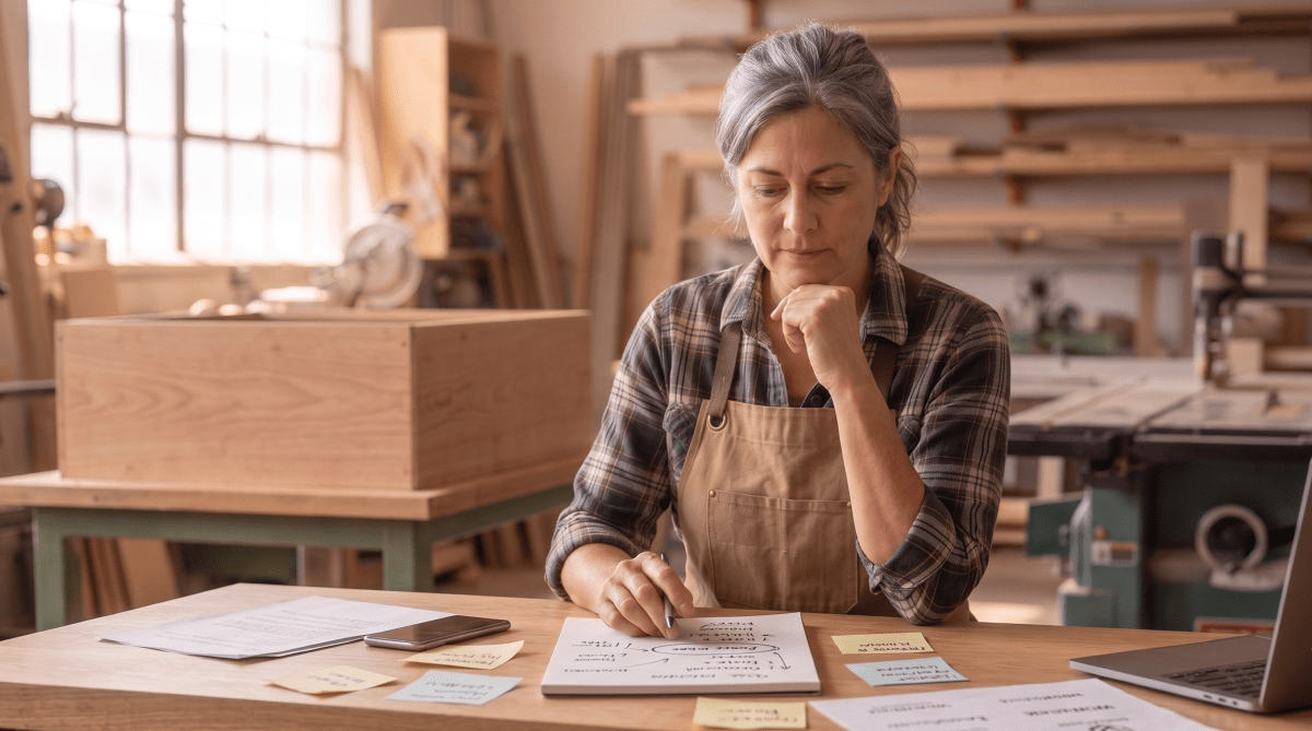 Cabinet making owner brainstorming business name ideas