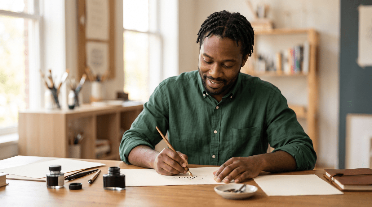 Calligraphy owner starting a business.